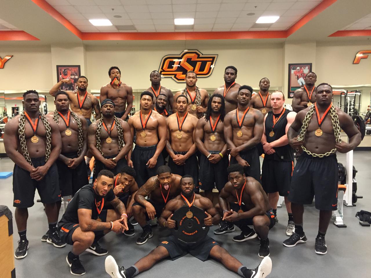 Oklahoma State Football Weightroom Iron Squad with Heavy Chains